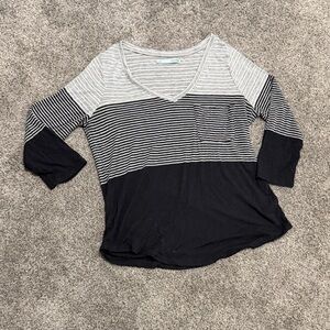 Maurices Black and Gray Striped Long Sleeve Top